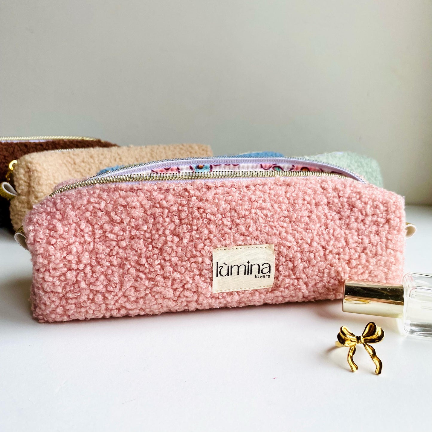 Pencil Case – Soft Pink Teddy Zipper Pouch