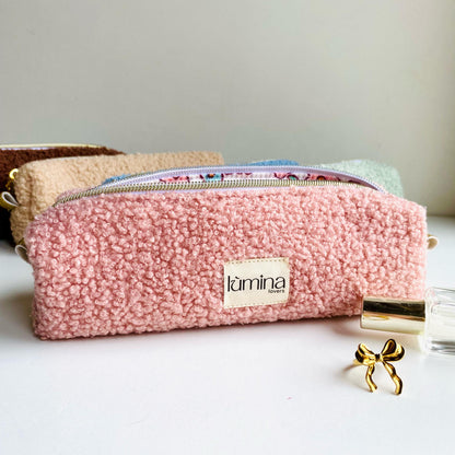 Pencil Case – Soft Pink Teddy Zipper Pouch
