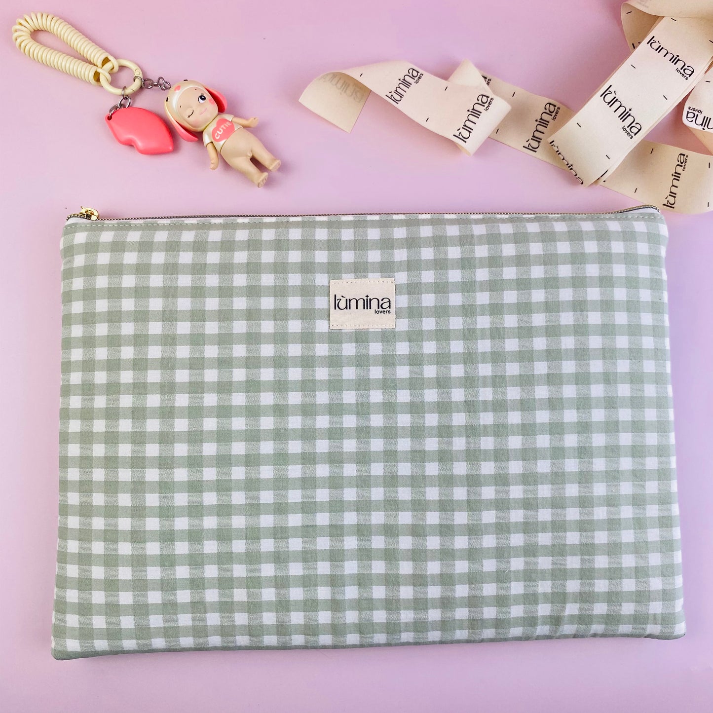 Laptop & Tablet Sleeve 11–16” – Sage Green Gingham