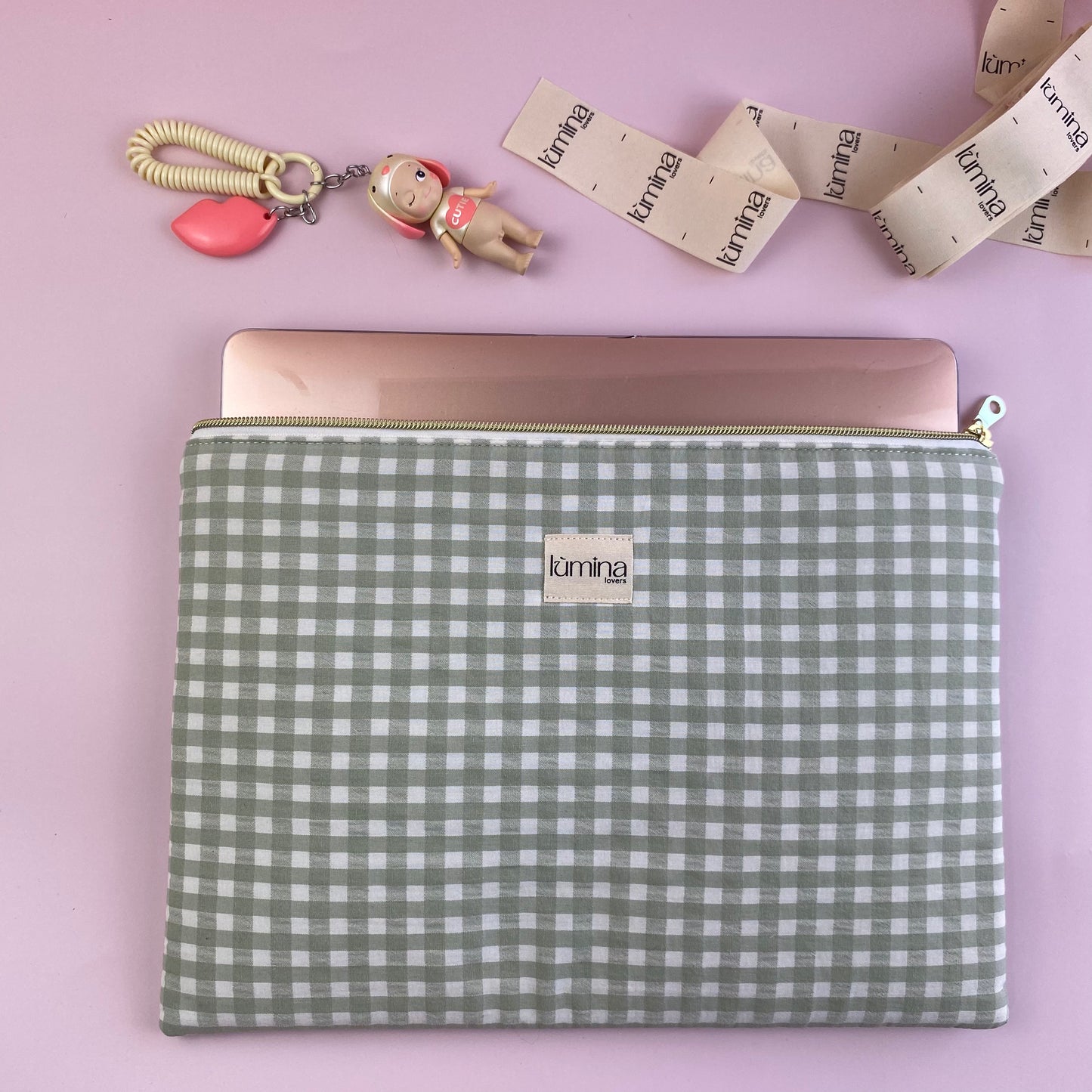 Laptop & Tablet Sleeve 11–16” – Sage Green Gingham