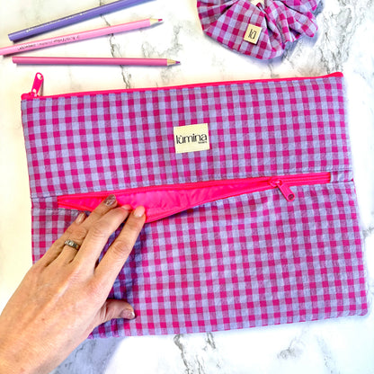Laptop Sleeve 11"–16” – Purple & Pink gingham case with front pocket