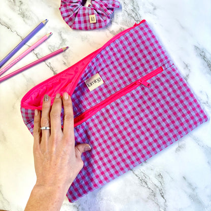 Laptop Sleeve 11"–16” – Purple & Pink gingham case with front pocket