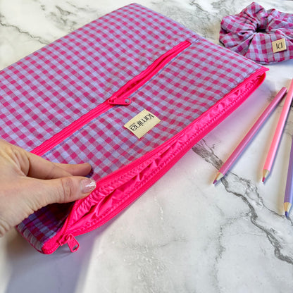Laptop Sleeve 11"–16” – Purple & Pink gingham case with front pocket