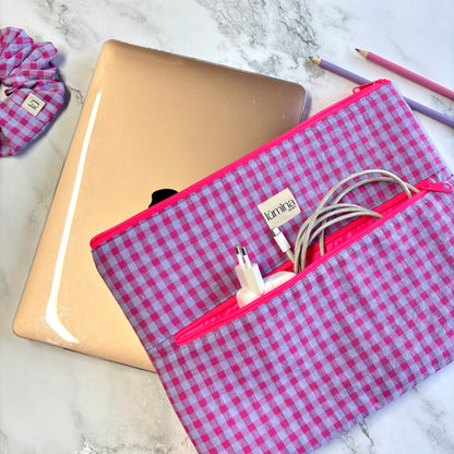 Laptop Sleeve 11"–16” – Purple & Pink gingham case with front pocket