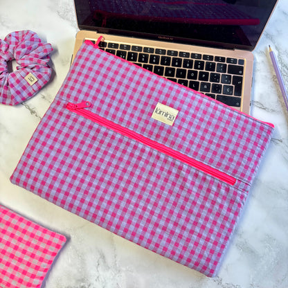 Laptop Sleeve 11"–16” – Purple & Pink gingham case with front pocket
