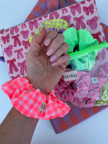Gingham Scrunchie - Neon Pink Vichy