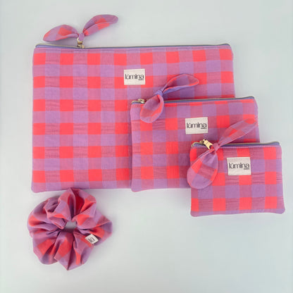Gingham lavander & orange coin purse | AirPod pouch