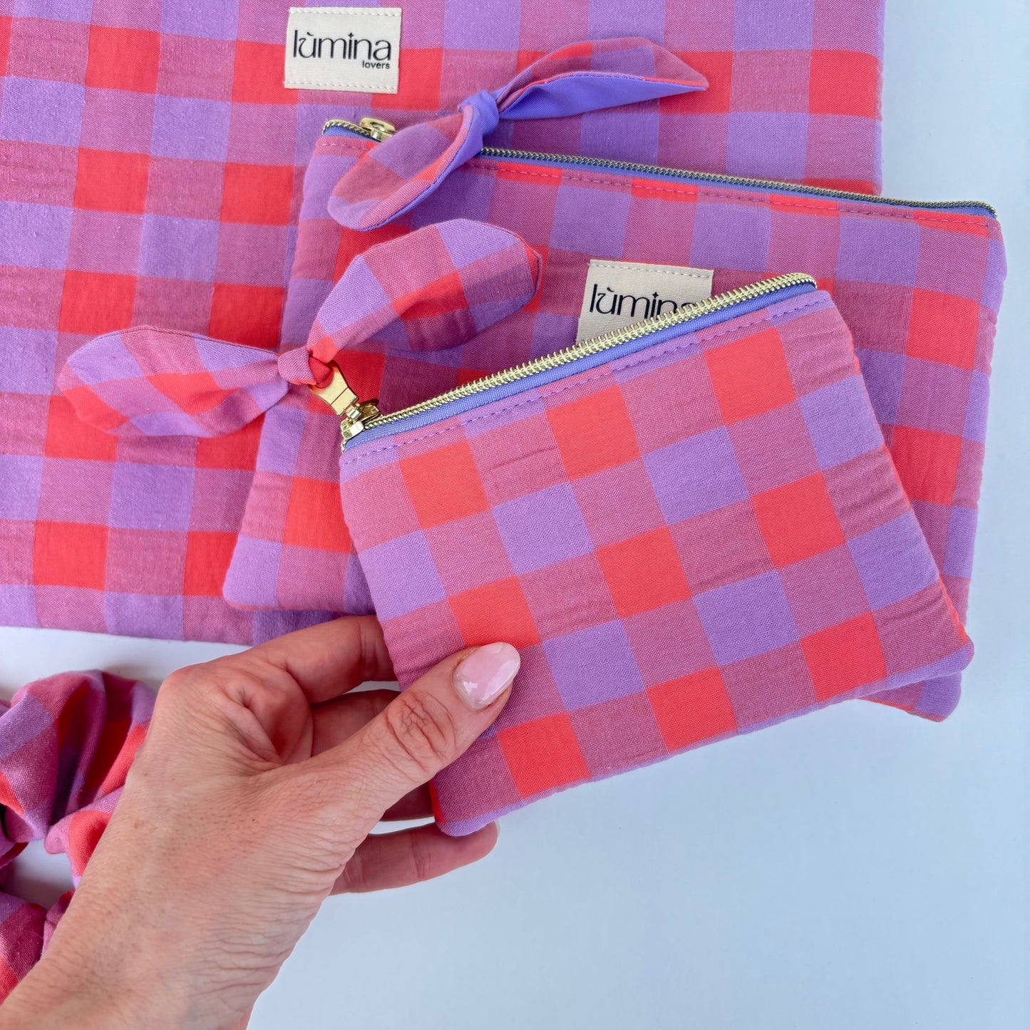 Gingham lavander & orange coin purse | AirPod pouch