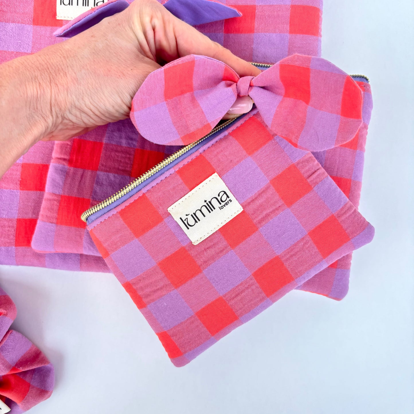Gingham lavander & orange coin purse | AirPod pouch
