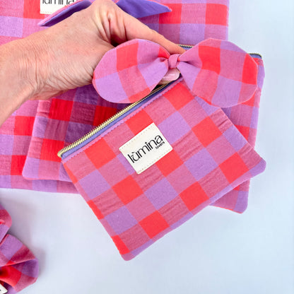 Gingham lavander & orange coin purse | AirPod pouch