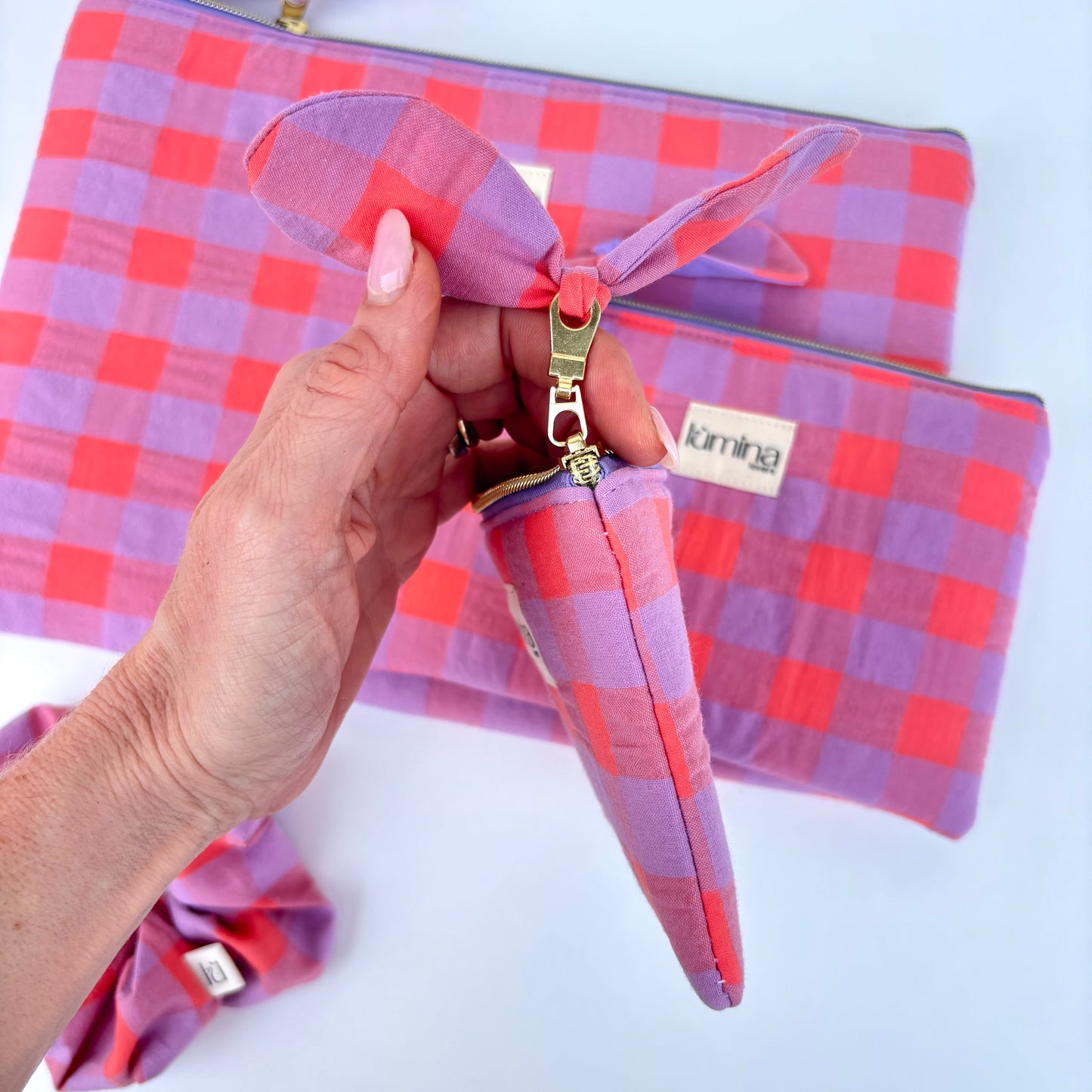 Gingham lavander & orange coin purse | AirPod pouch