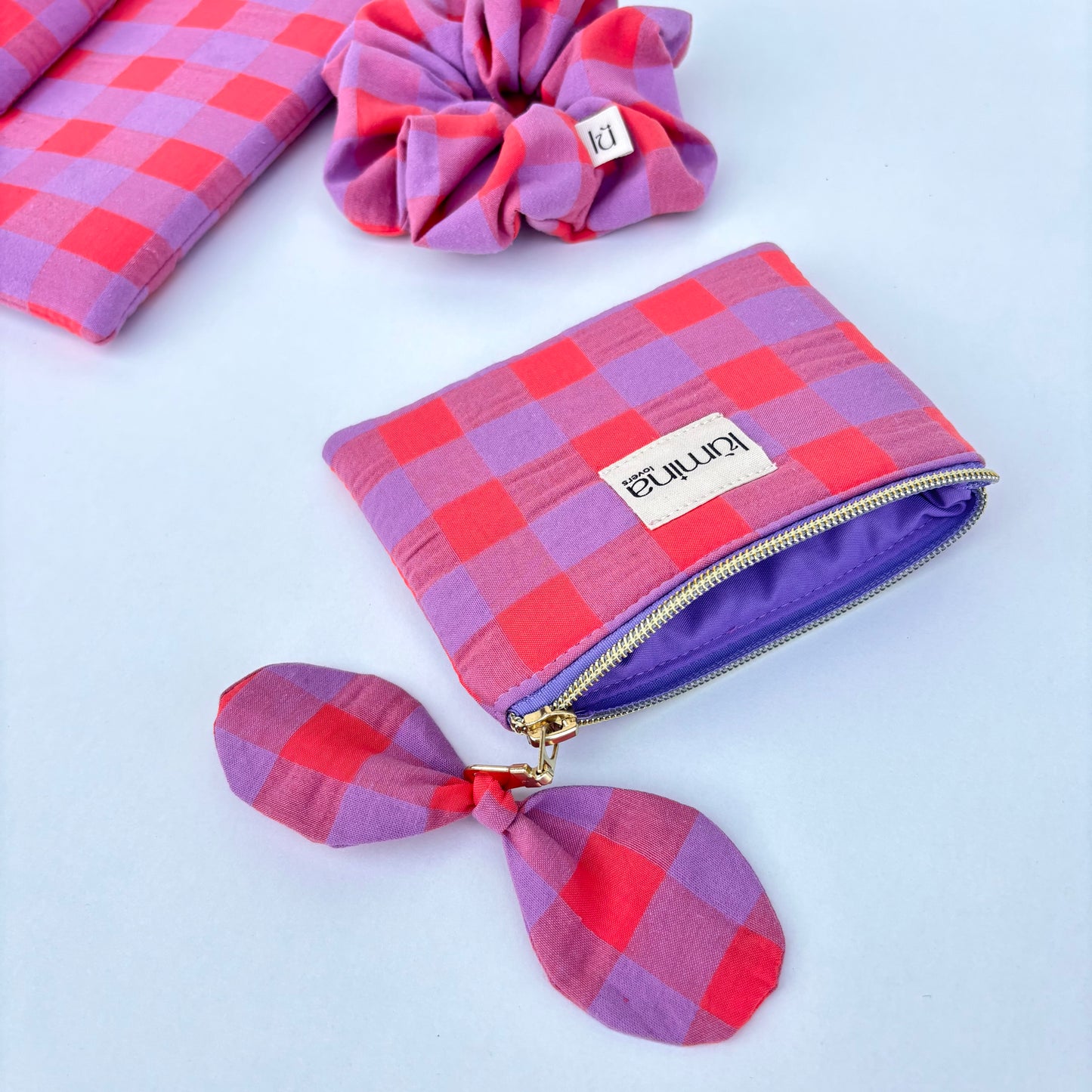 Gingham lavander & orange coin purse | AirPod pouch