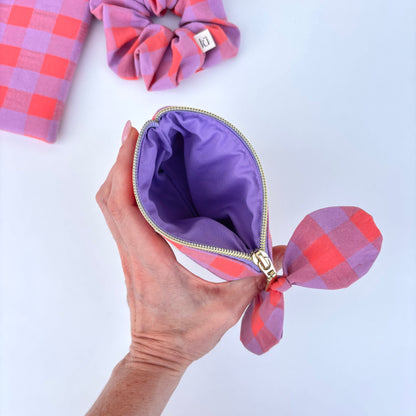Gingham lavander & orange coin purse | AirPod pouch