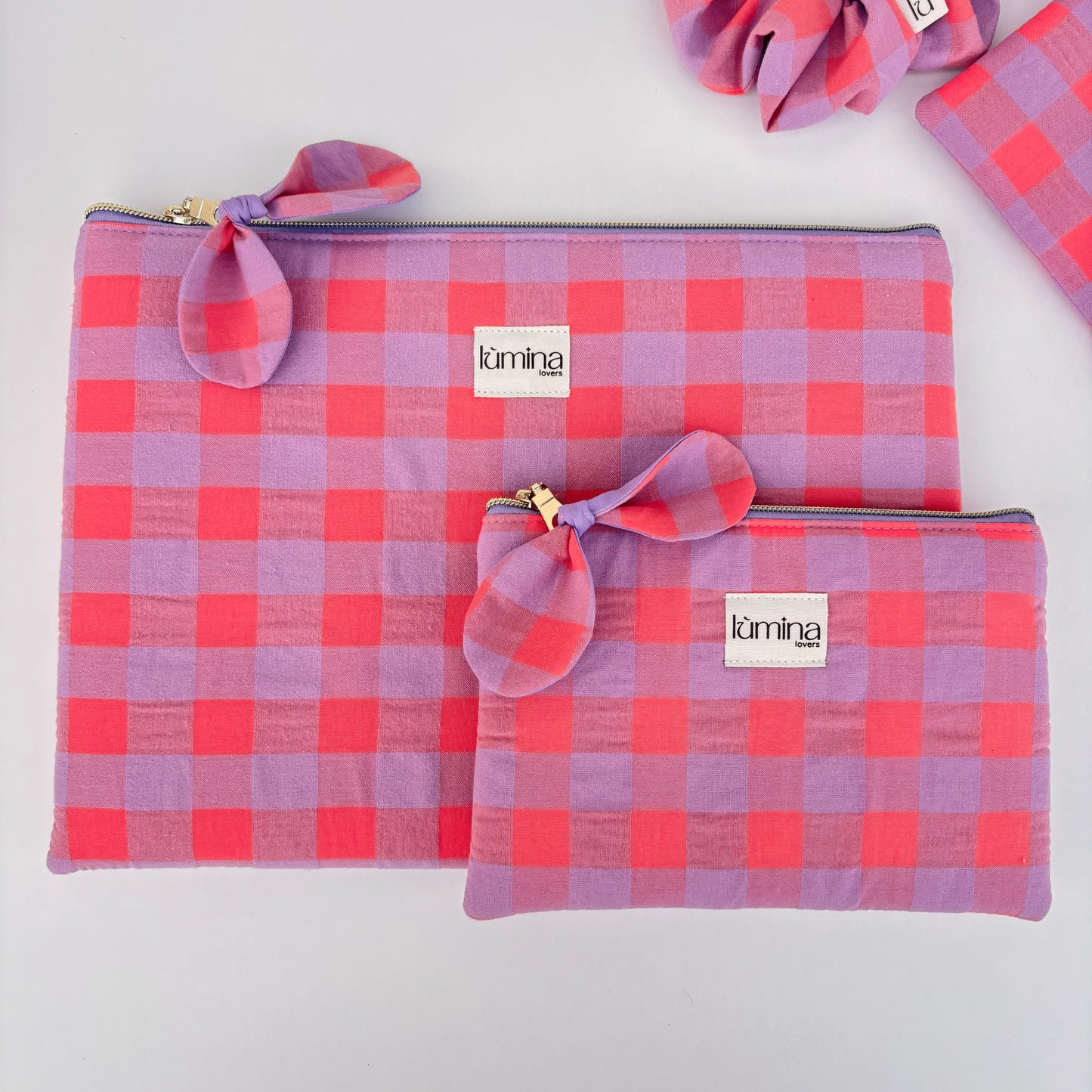 Laptop & Tablet Sleeve 11–16” – Light Orange and Purple Maxi Gingham