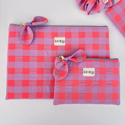 Laptop & Tablet Sleeve 11–16” – Light Orange and Purple Maxi Gingham
