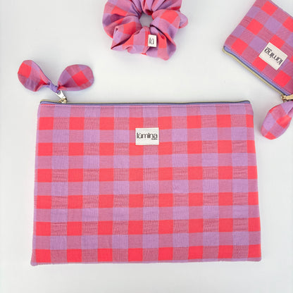 Laptop & Tablet Sleeve 11–16” – Light Orange and Purple Maxi Gingham