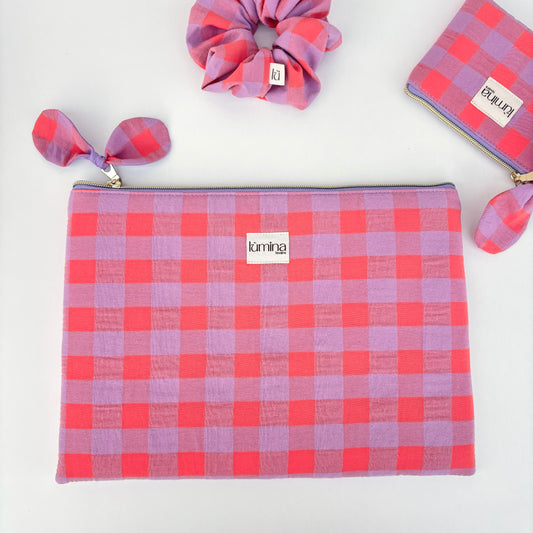 Laptop & Tablet Sleeve 11–16” – Light Orange and Purple Maxi Gingham