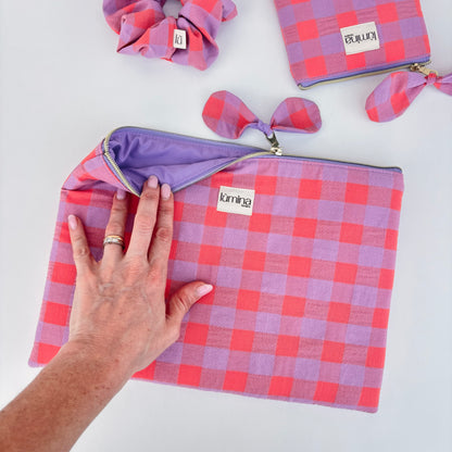 Laptop & Tablet Sleeve 11–16” – Light Orange and Purple Maxi Gingham