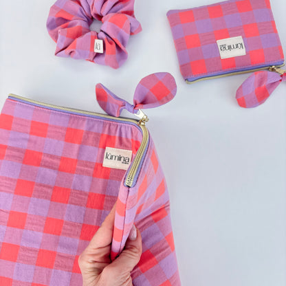 Laptop & Tablet Sleeve 11–16” – Light Orange and Purple Maxi Gingham