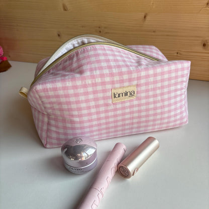 Soft Pink Gingham Toiletry Bag