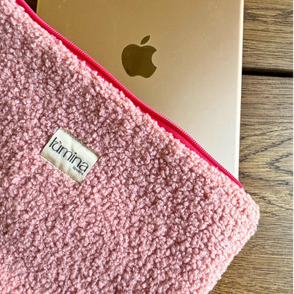 Laptop & Tablet Sleeve 11–16” –  Soft Pink Teddy Fleece Case