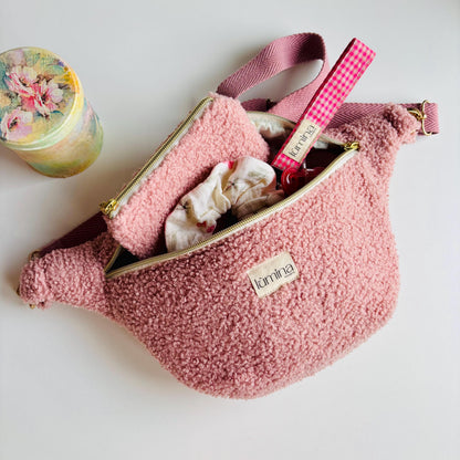 Handmade Fanny Pack –  Pink Fleece Crossbody Bag