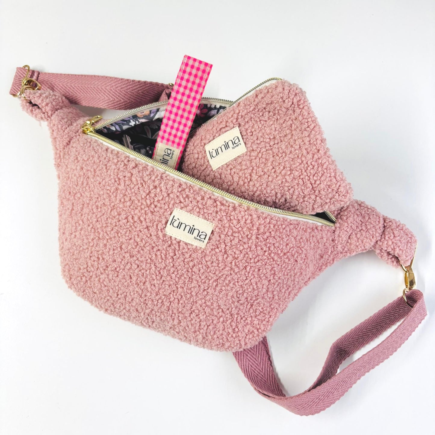 Handmade Fanny Pack –  Pink Fleece Crossbody Bag
