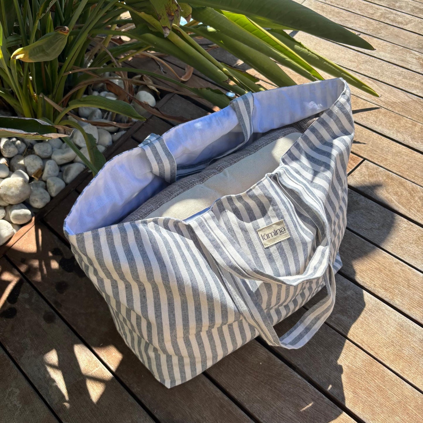 Canvas Tote Bag - Striped Coastal Chic Laptop and Beach Bag