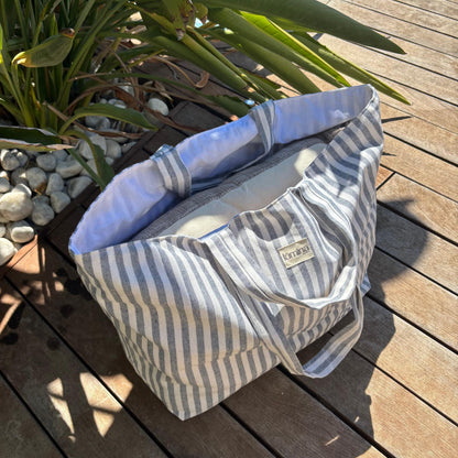 Canvas Tote Bag - Striped Coastal Chic Laptop and Beach Bag