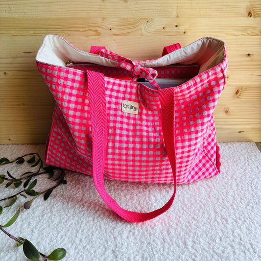 Padded Tote Bag – Pink Gingham Laptop & Everyday Bag