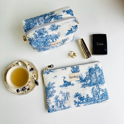 Toile de Jouy Makeup Bag | Blue & White French Cosmetic Pouch