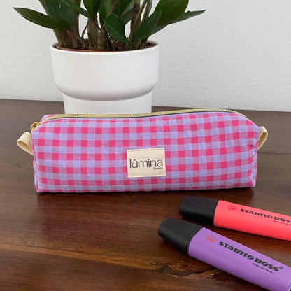 Pencil Case – Pink and Purple Gingham Zipper Pouch