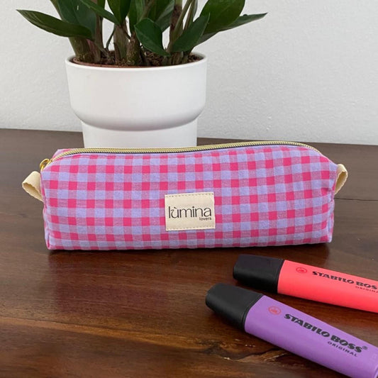 Pencil Case – Pink and Purple Gingham Zipper Pouch