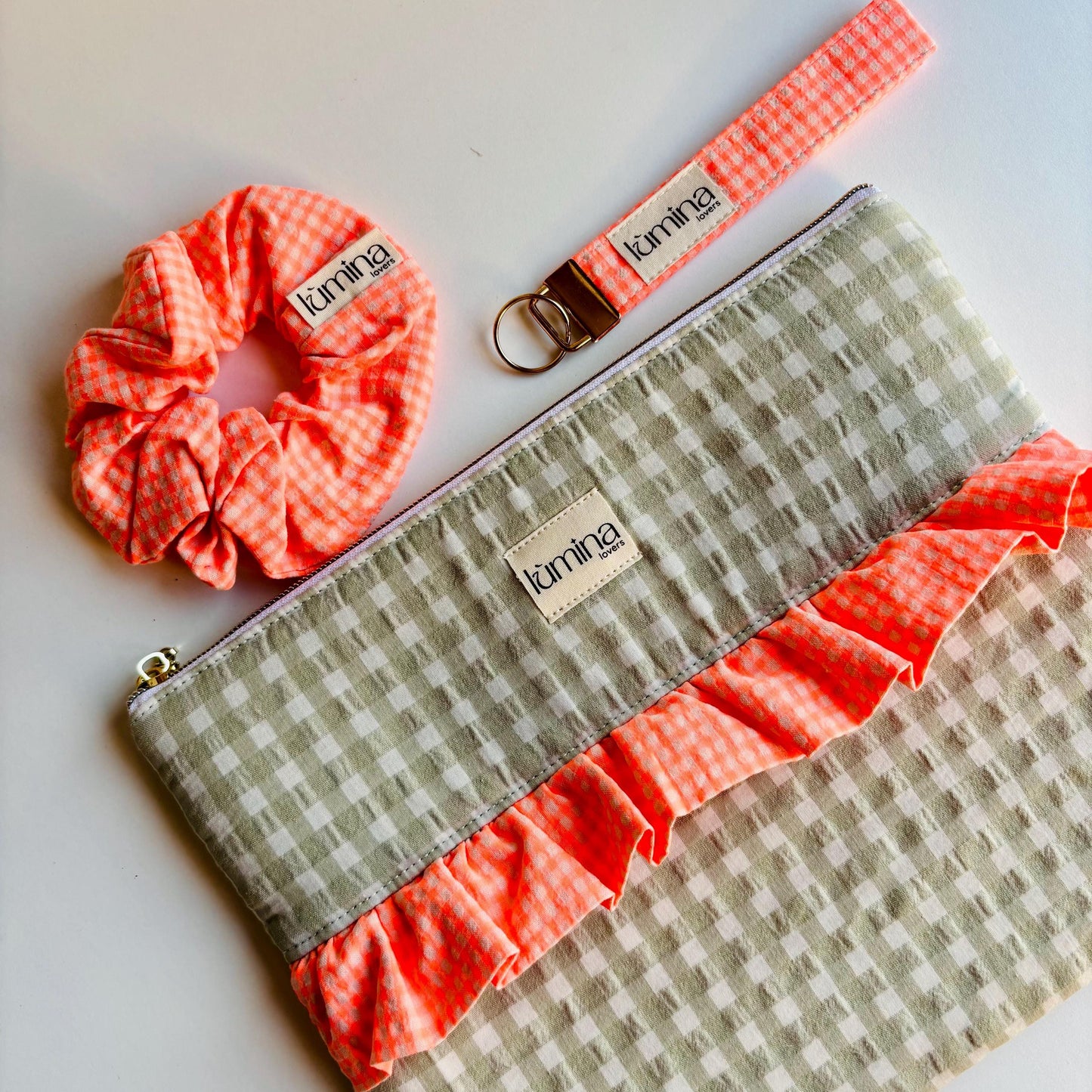 Laptop & Tablet Sleeve 11"–16” – Sage Green with Neon Orange Ruffle