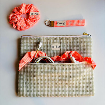 Laptop & Tablet Sleeve 11"–16” – Sage Green with Neon Orange Ruffle