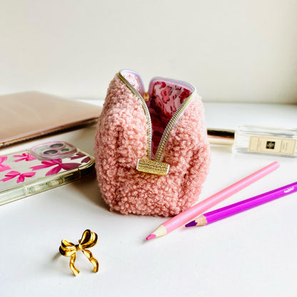Pencil Case – Soft Pink Teddy Zipper Pouch