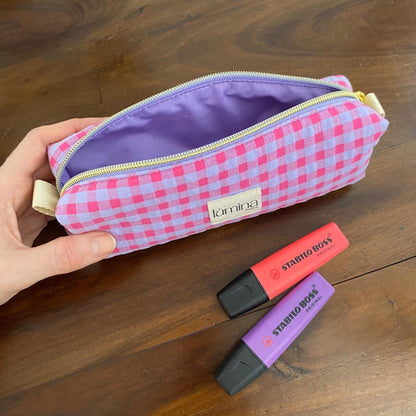 Pencil Case – Pink and Purple Gingham Zipper Pouch