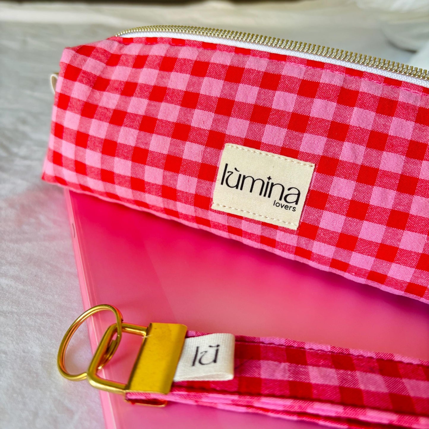 Pencil Case – Red & Pink Gingham Zipper Pouch