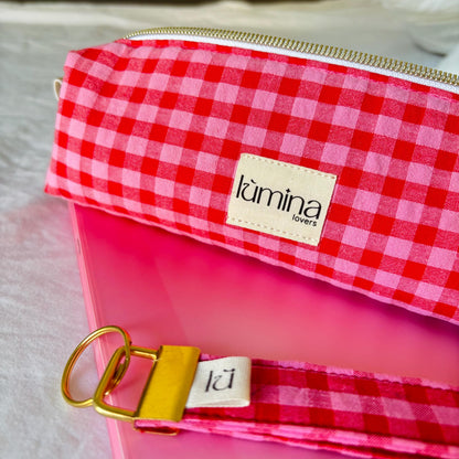 Pencil Case – Red & Pink Gingham Zipper Pouch