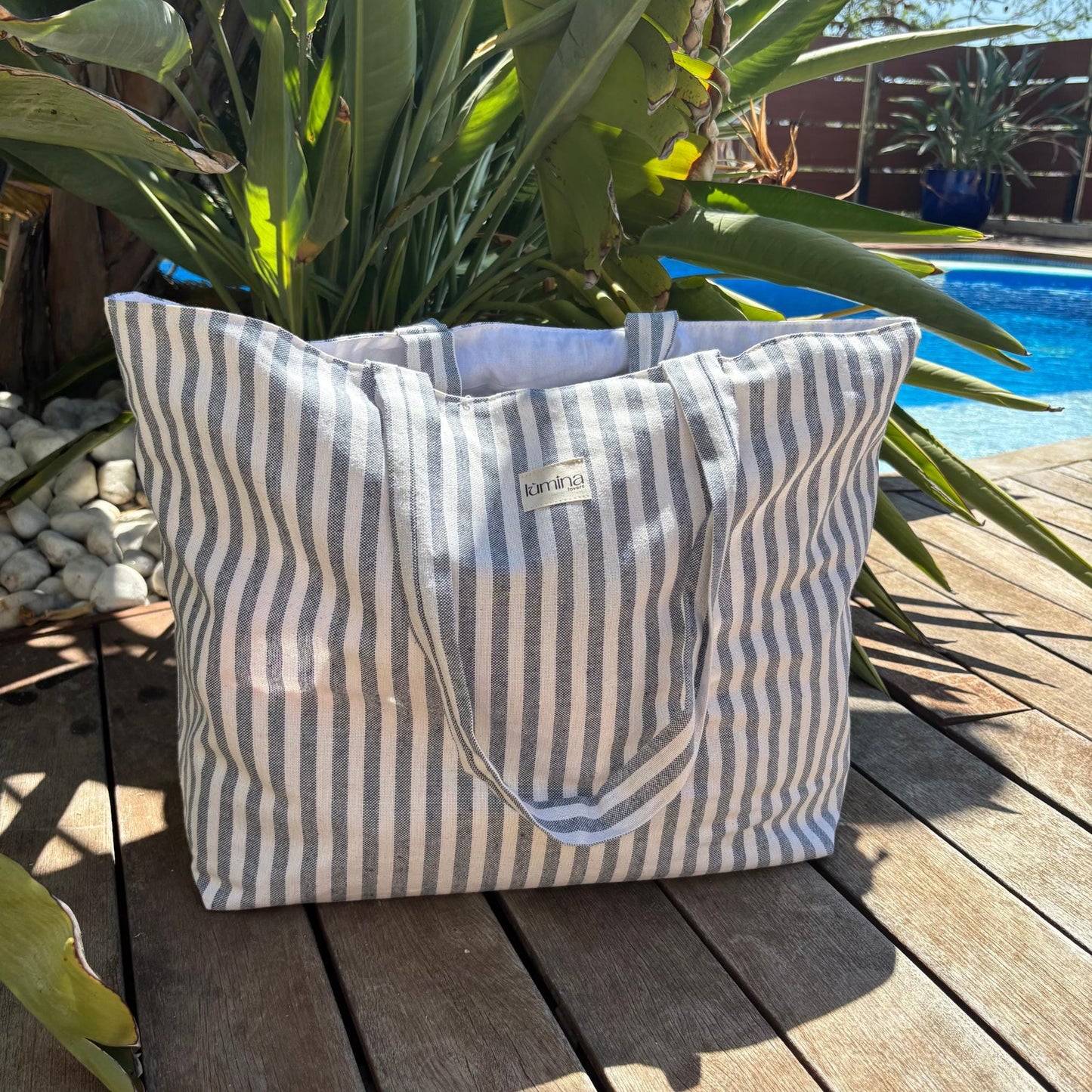 Canvas Tote Bag - Striped Coastal Chic Laptop and Beach Bag