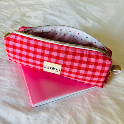 Pencil Case – Red & Pink Gingham Zipper Pouch