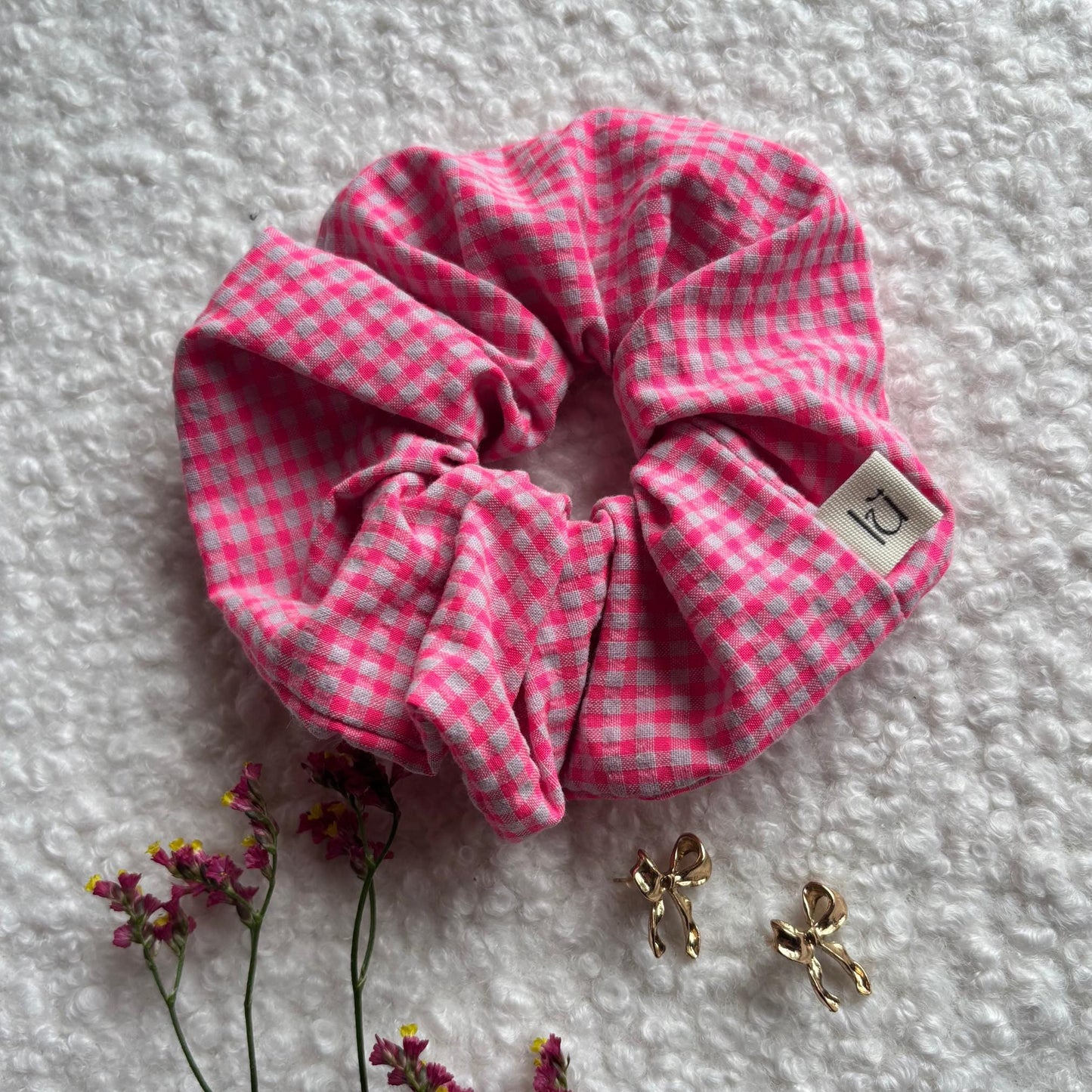 Gingham Scrunchie - Neon Pink Mini Vichy