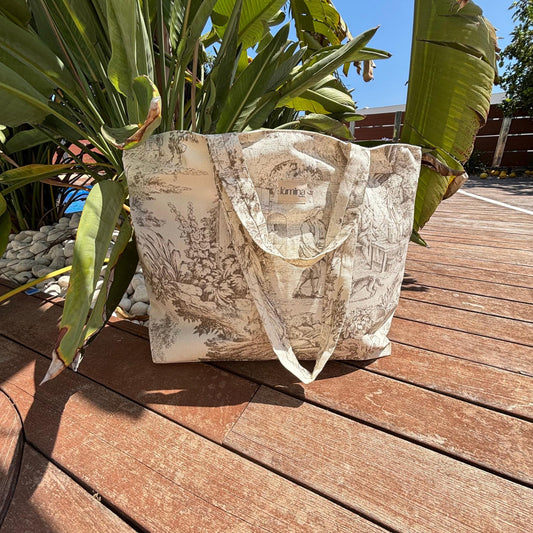 Canvas Tote Bag - Toile de Jouy Shopping & Beach Bag