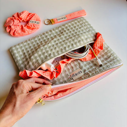 Laptop & Tablet Sleeve 11"–16” – Sage Green with Neon Orange Ruffle