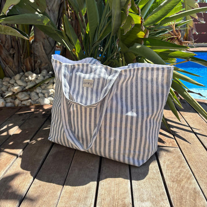 Canvas Tote Bag - Striped Coastal Chic Laptop and Beach Bag