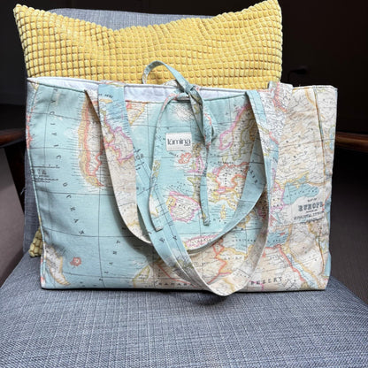Padded Tote Bag – World Map Travel Laptop & Everyday Bag