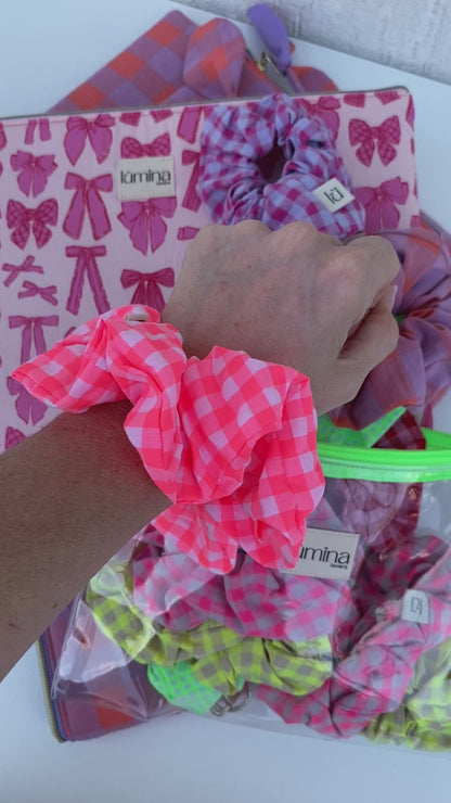 Gingham Scrunchie - Neon Pink Vichy