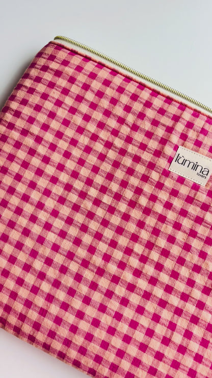 Laptop & Tablet Sleeve 11–16” – Salmon & Fuchsia Gingham